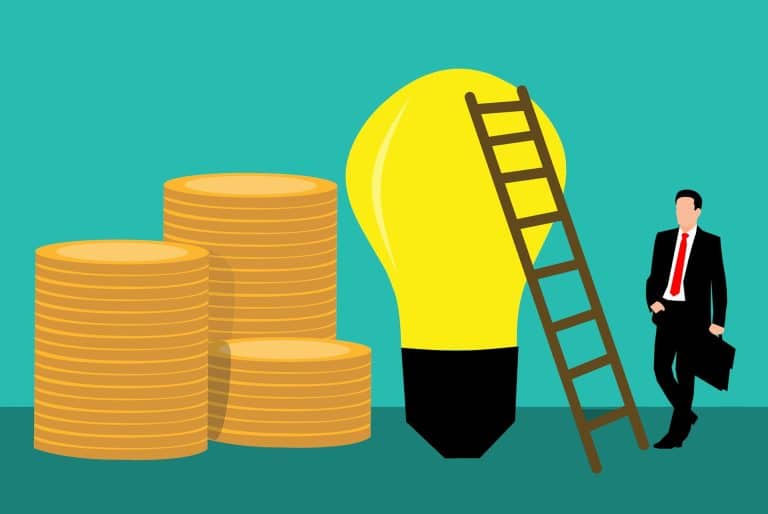 Hypnotherapy as a career image of a lightbulb, ladder and money.