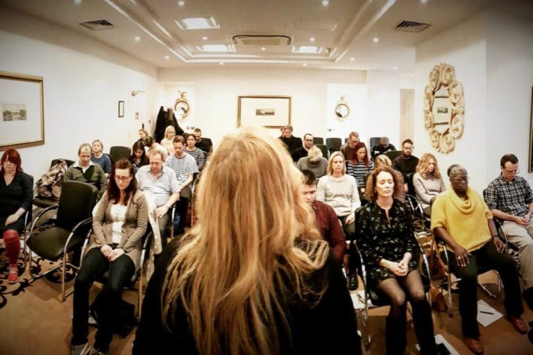 HypnoTC trainer, Dr Kate, delivering a hypnosis demonstration at our Free Hypnotherapy Taster Event in London.