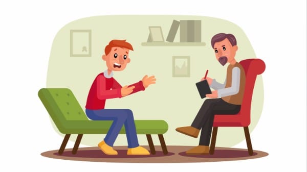 therapy therapist room sofa chair cartoon informed consent and hypnotherapy