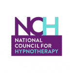 The National Council for Hypnotherapy Logo which is purple and blue initials and the wording in full in the rectangle underneath.